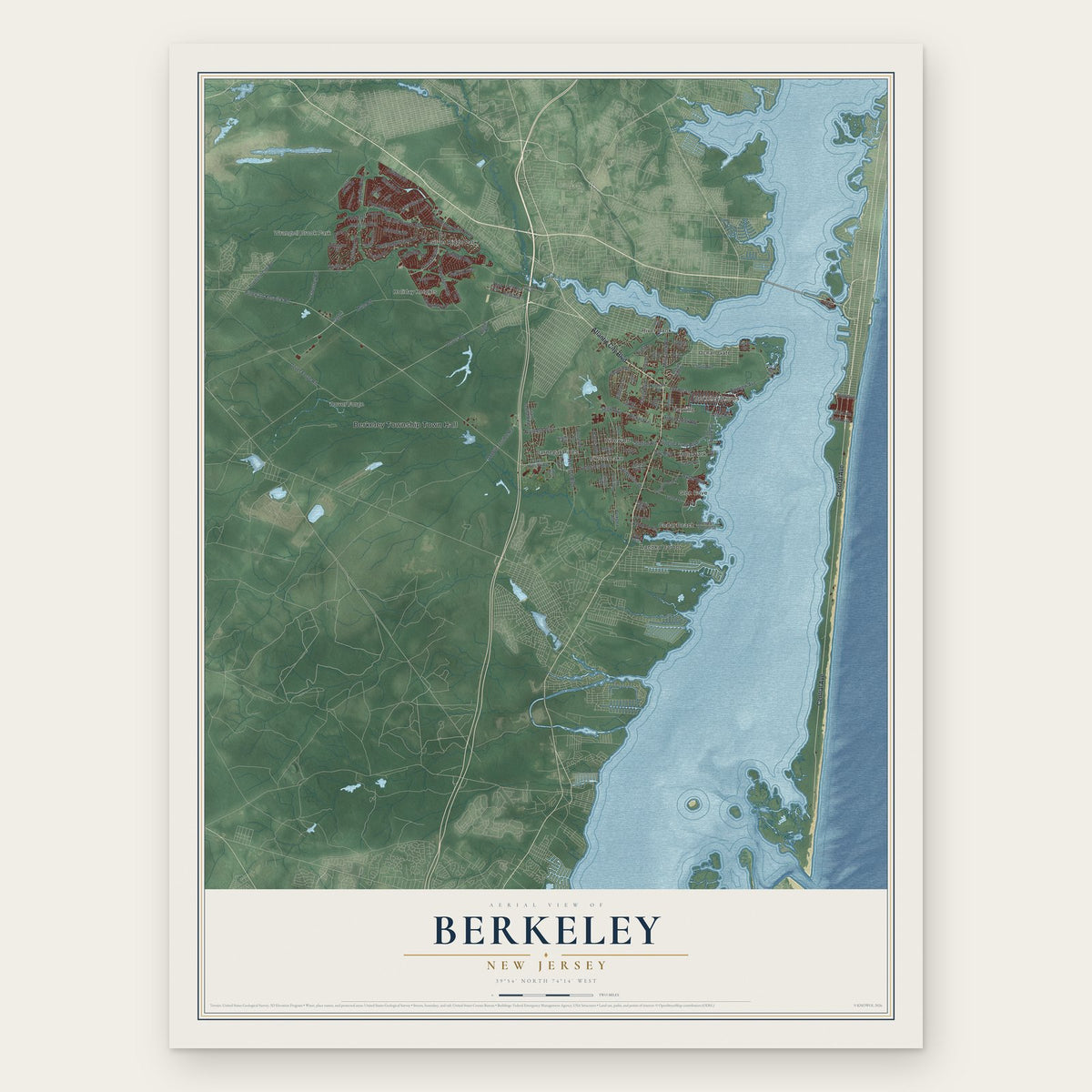 Berkeley, New Jersey map print, the full design