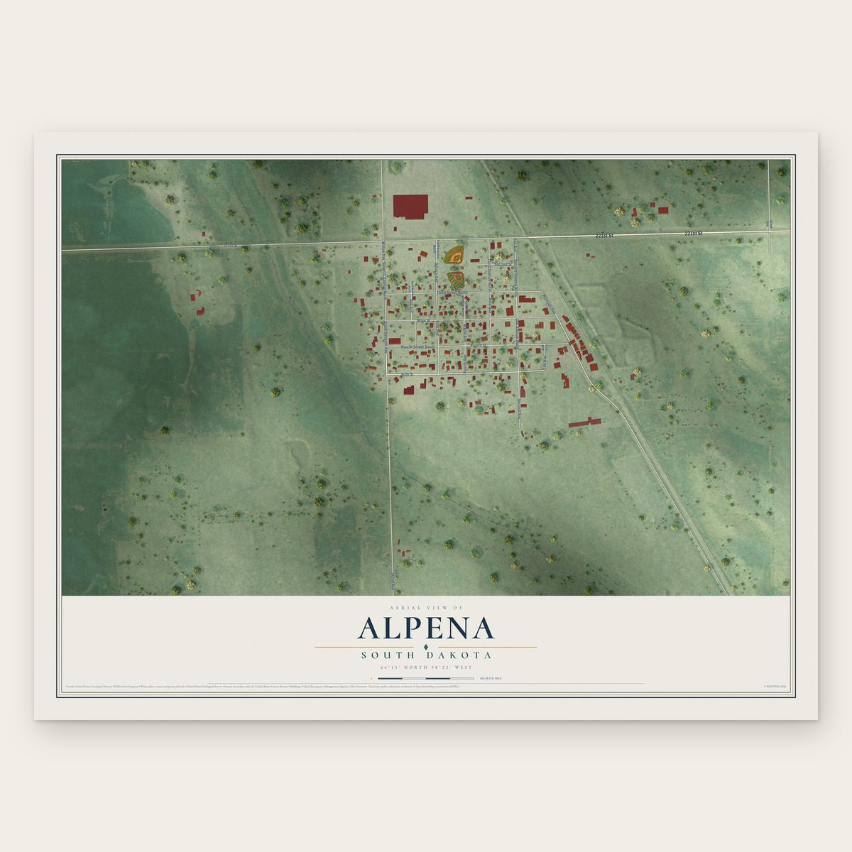 Alpena, South Dakota map print, the full design