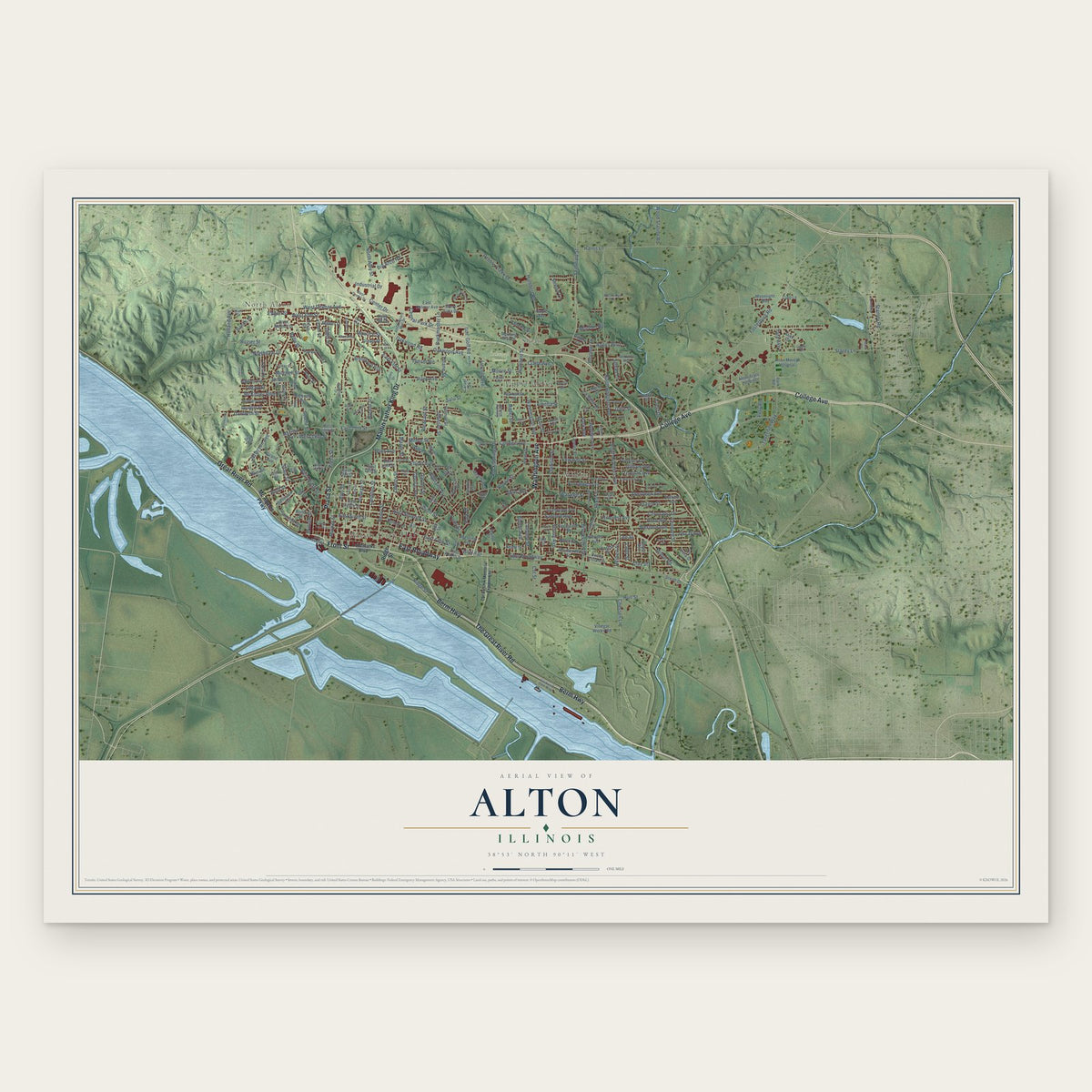Alton, Illinois map print, the full design