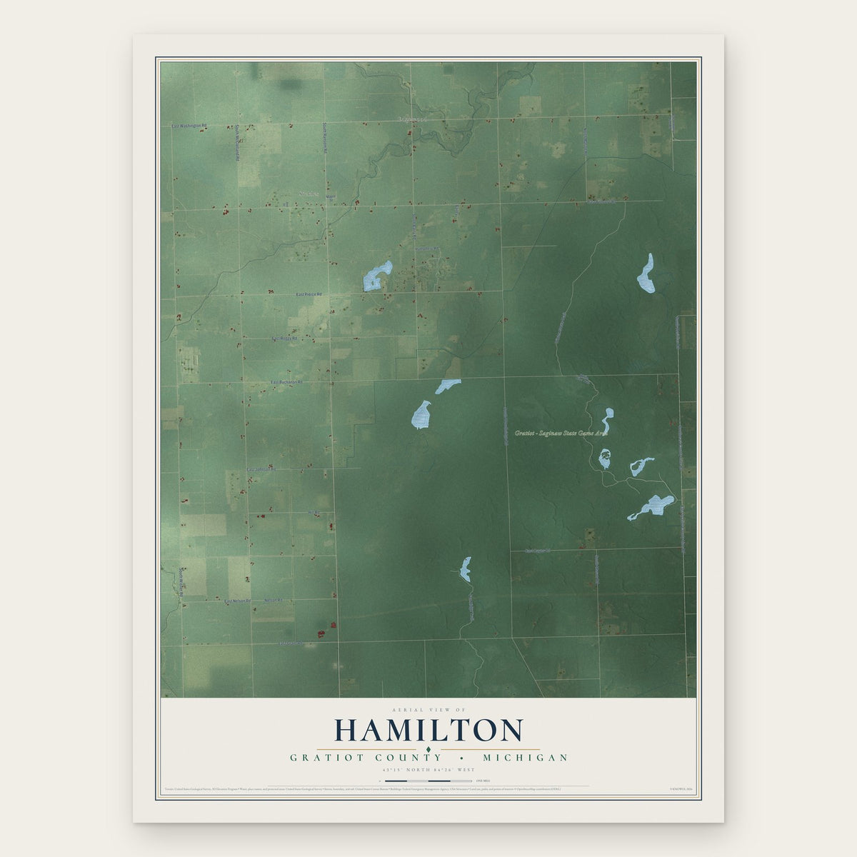 Hamilton, Gratiot County, Michigan map print, the full design