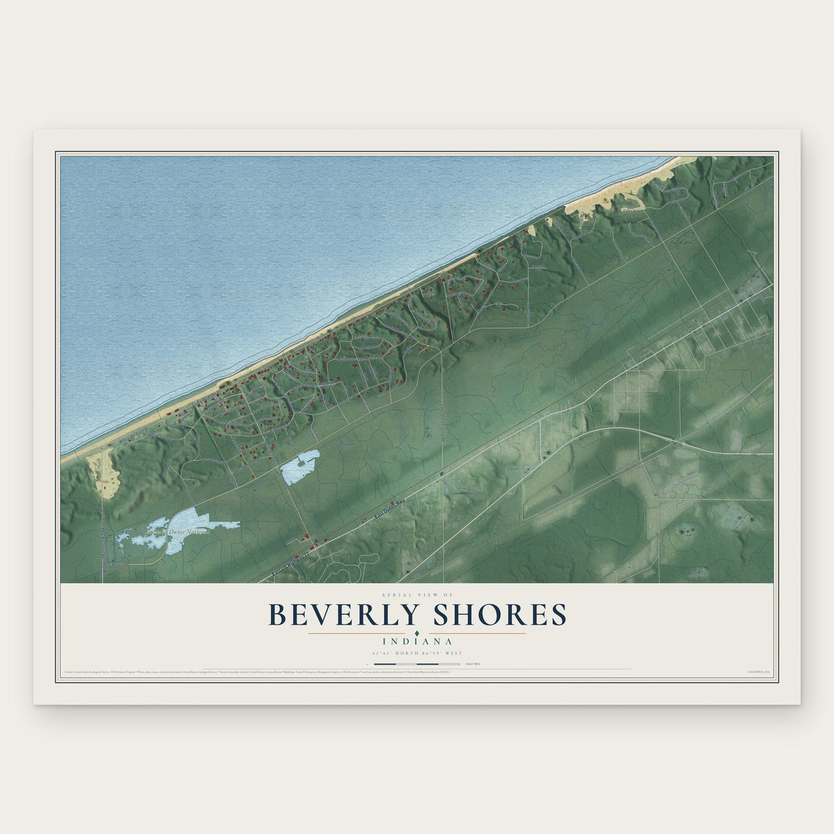 Beverly Shores, Indiana map print, the full design