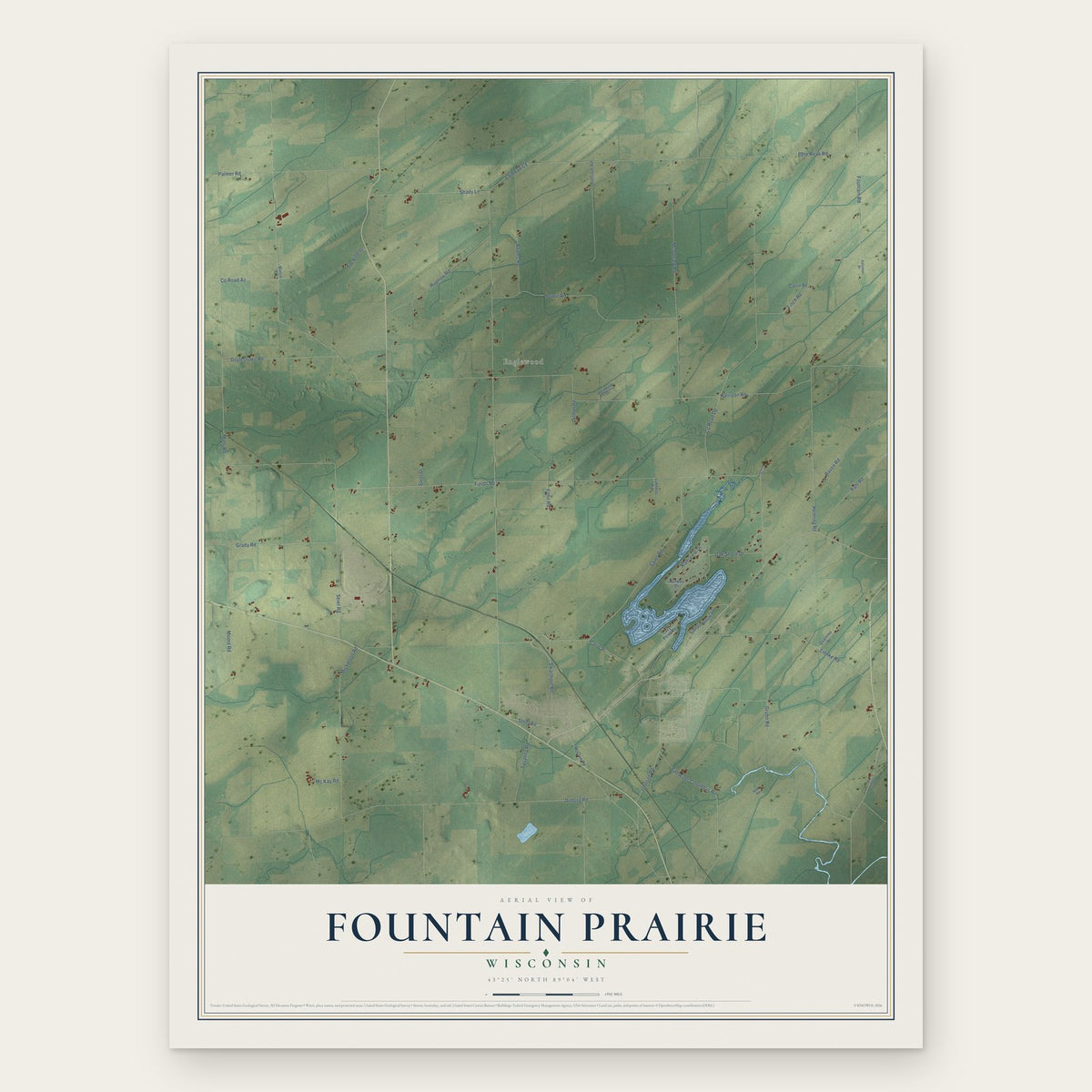 Fountain Prairie, Wisconsin map print, the full design