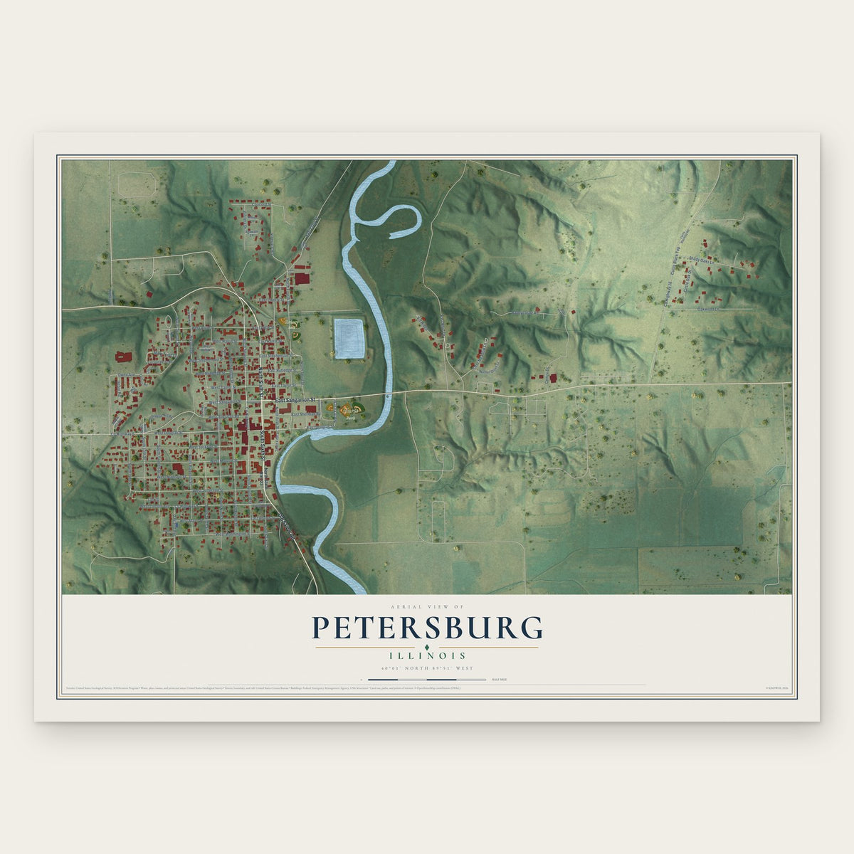 Petersburg, Illinois map print, the full design
