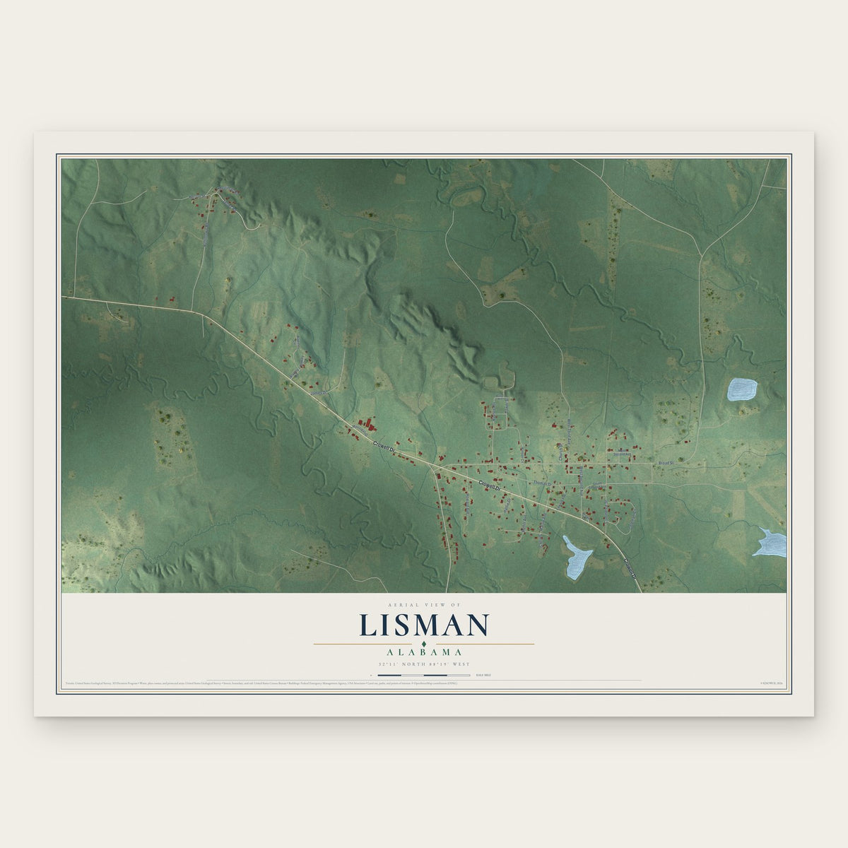 Lisman, Alabama map print, the full design