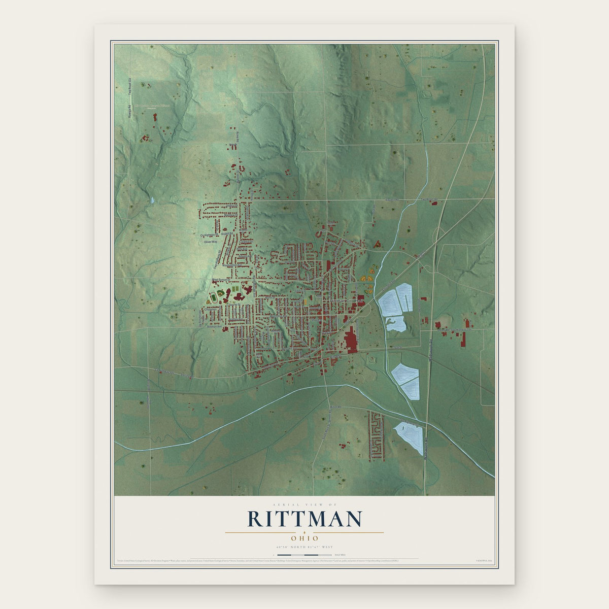 Rittman, Ohio map print, the full design