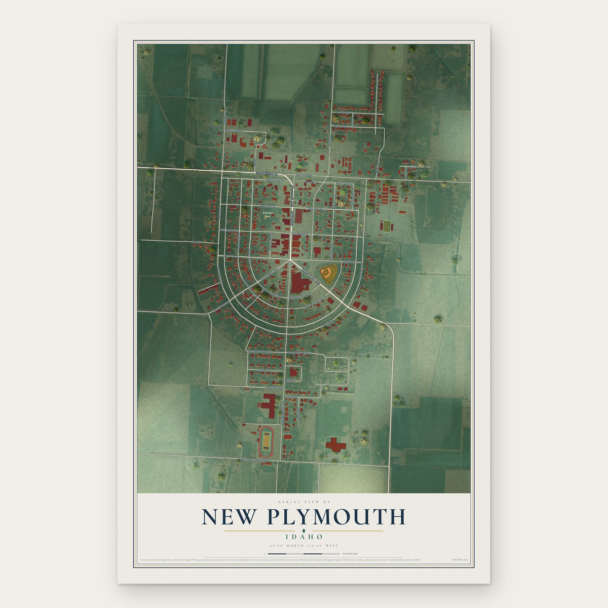 New Plymouth, Idaho map print, the full design
