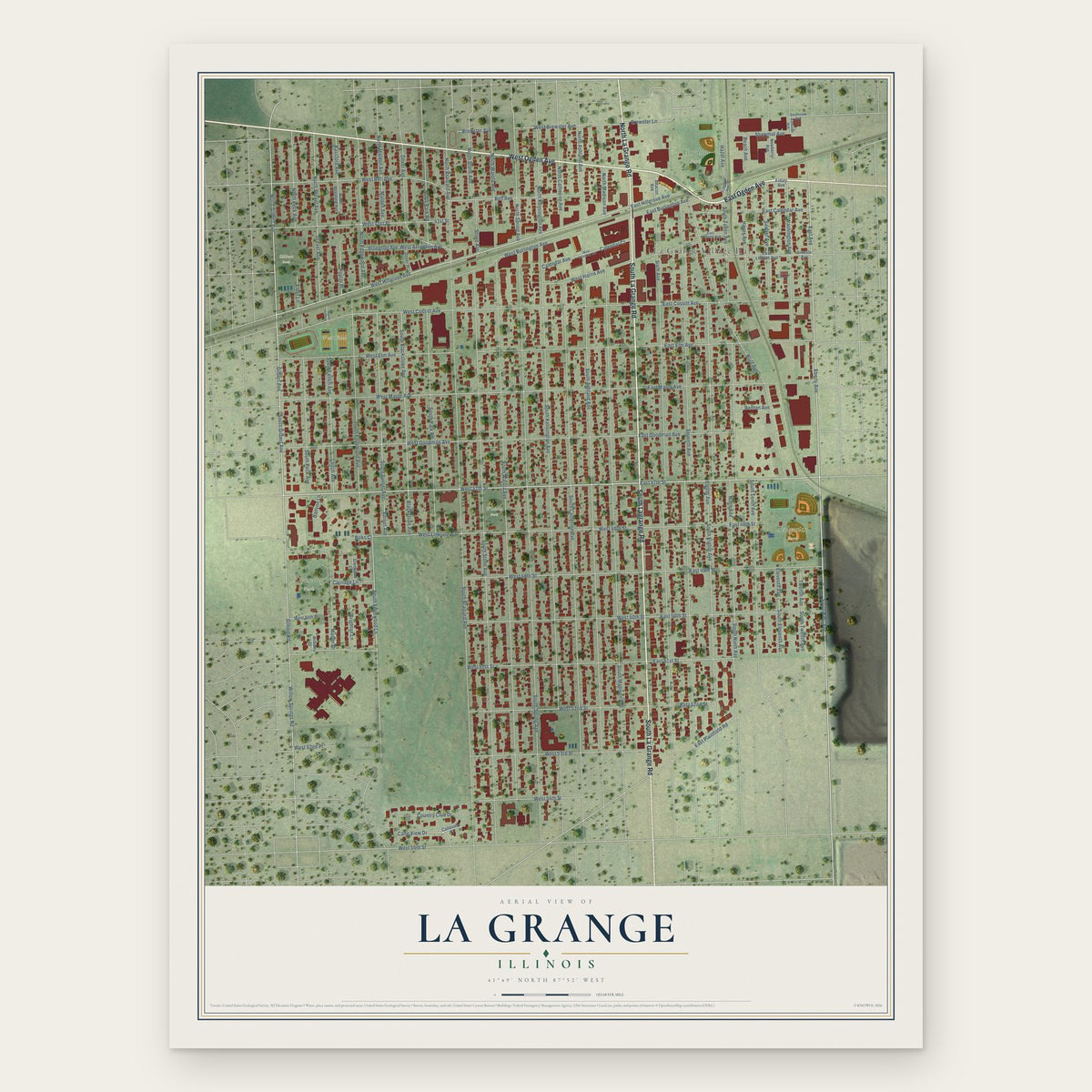 La Grange, Illinois map print, the full design