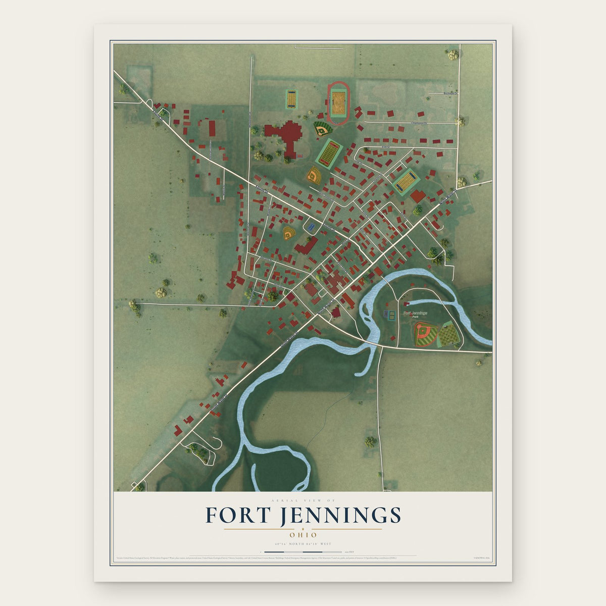 Fort Jennings, Ohio map print, the full design