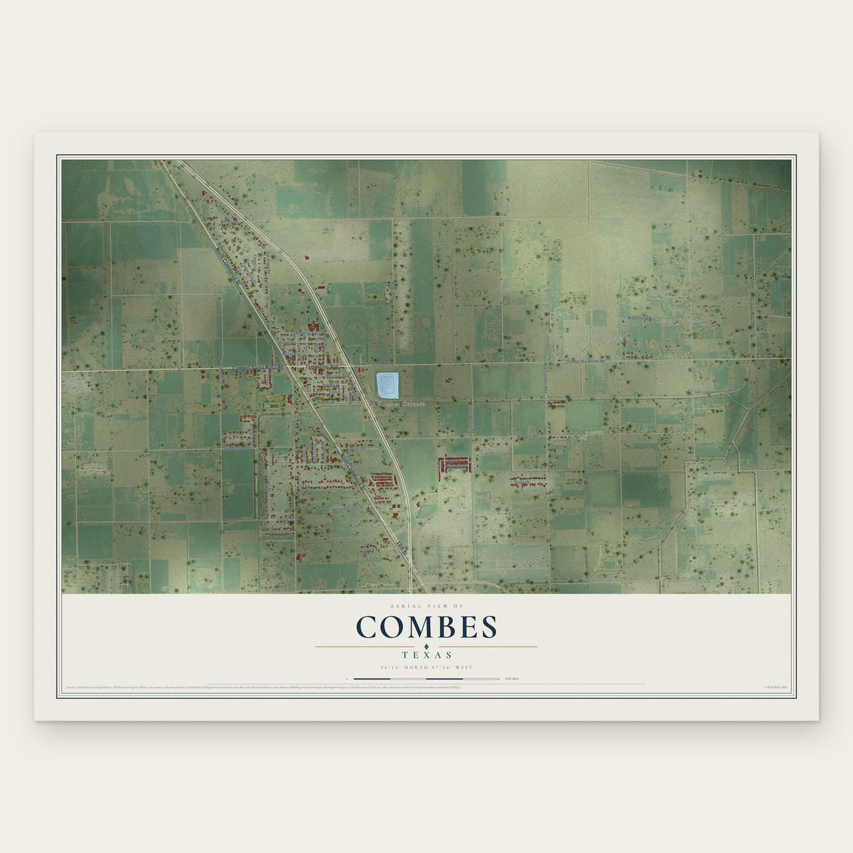 Combes, Texas map print, the full design