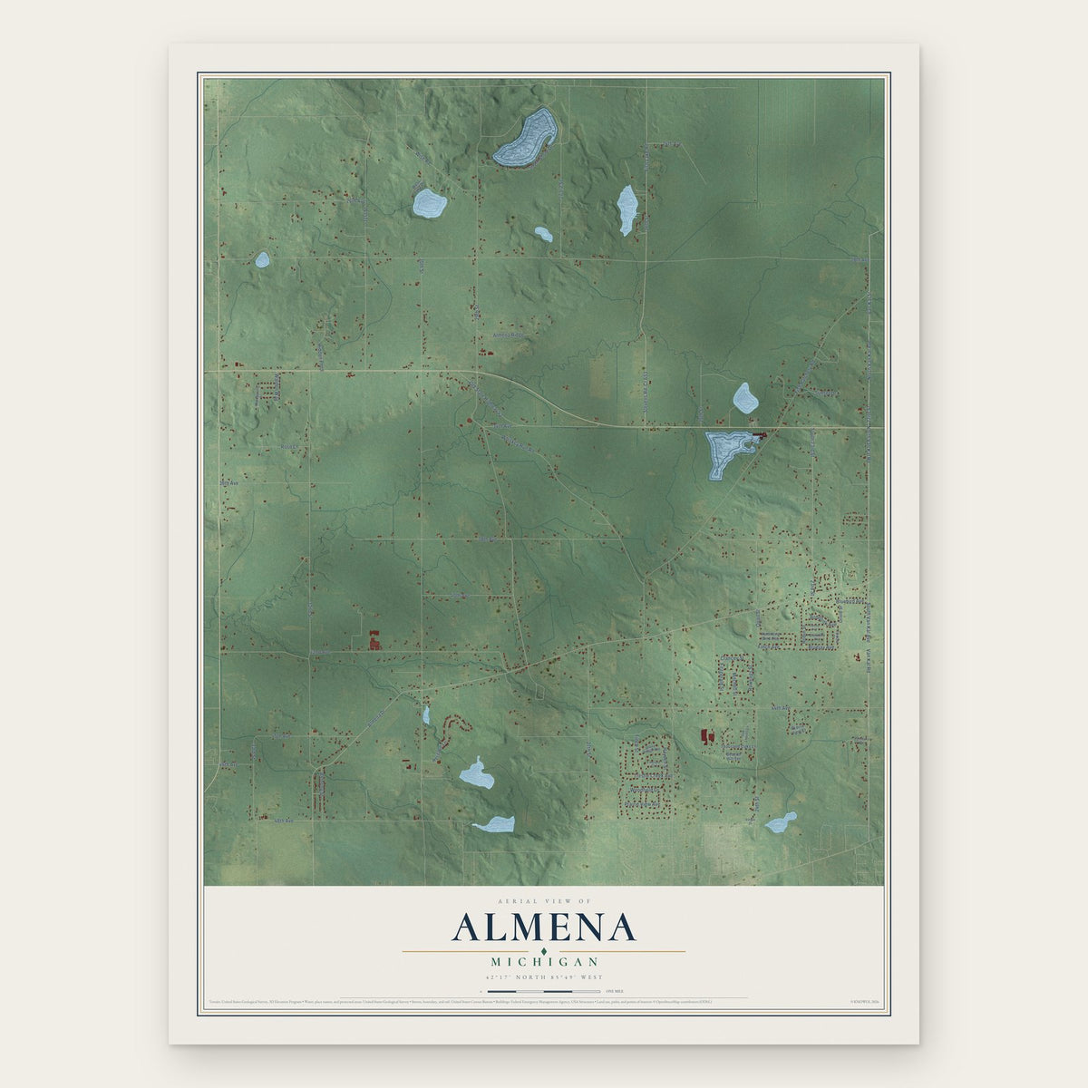 Almena, Michigan map print, the full design