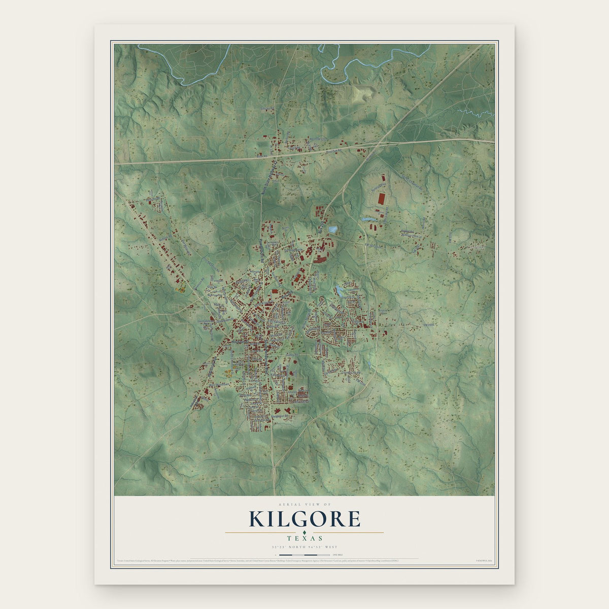 Kilgore, Texas map print, the full design