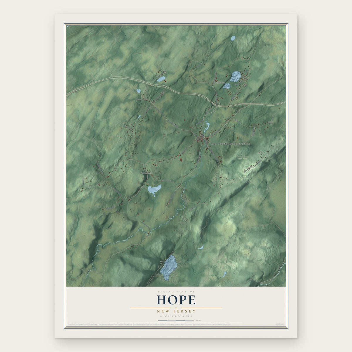 Hope, New Jersey map print, the full design