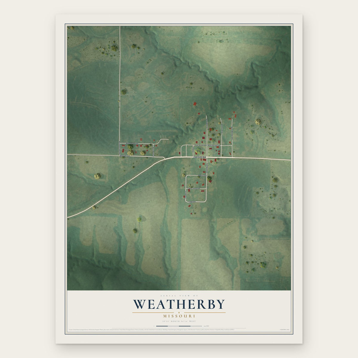 Weatherby, Missouri map print, the full design