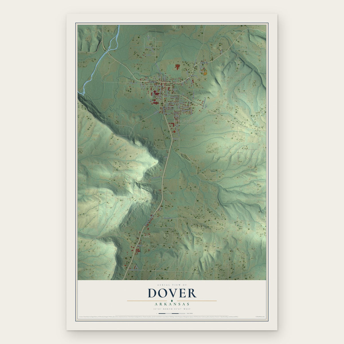 Dover, Arkansas map print, the full design