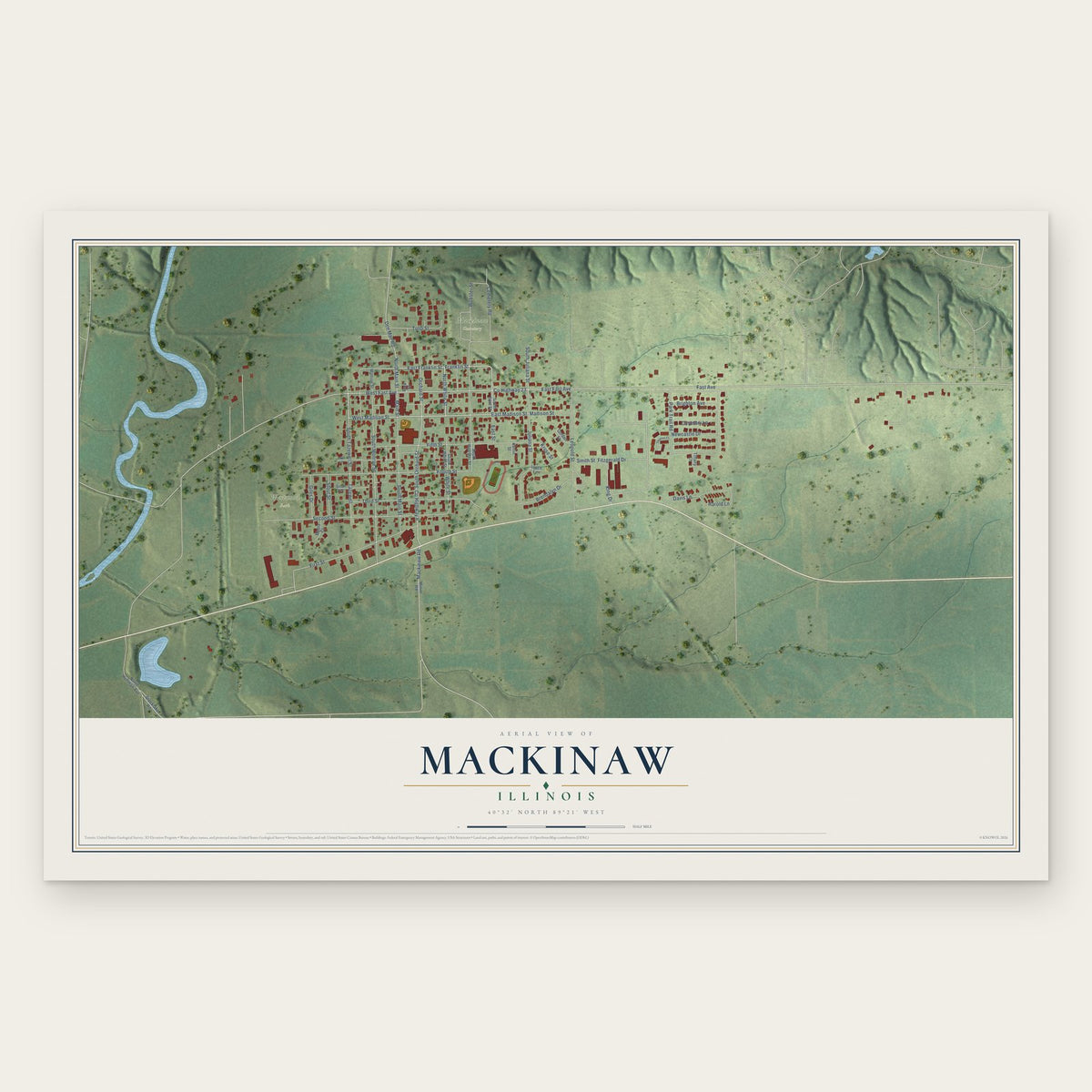 Mackinaw, Illinois map print, the full design