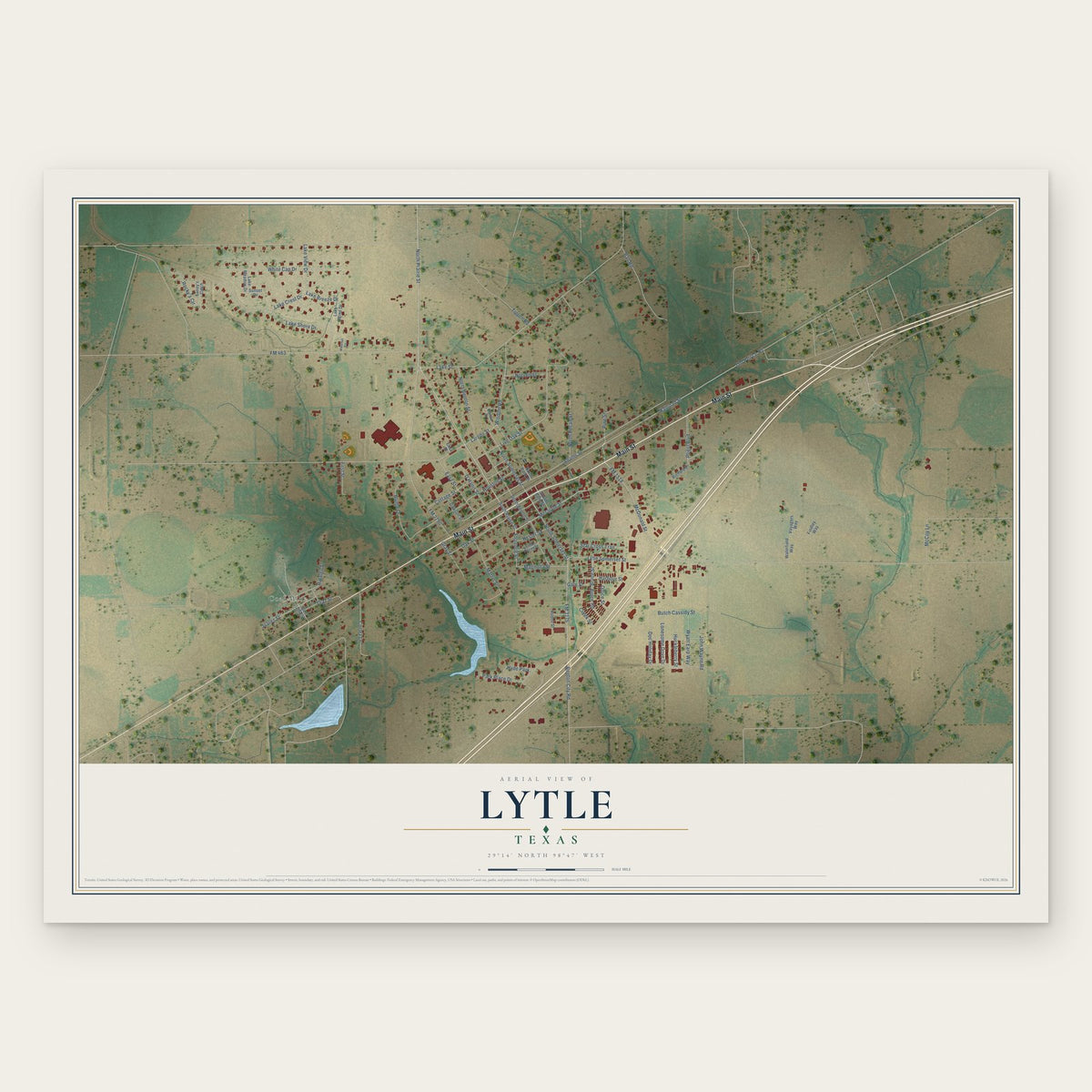 Lytle, Texas map print, the full design