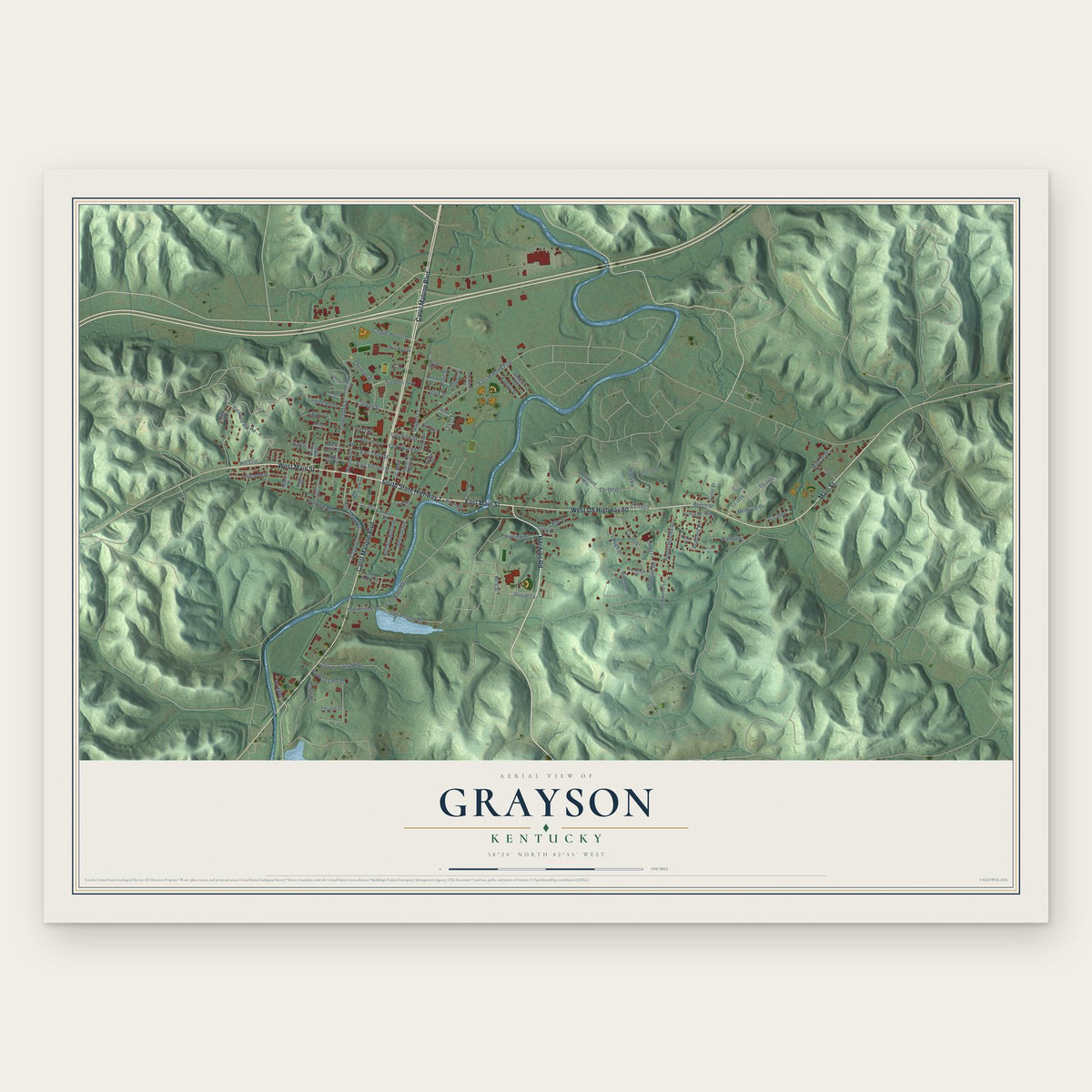 Grayson, Kentucky map print, the full design