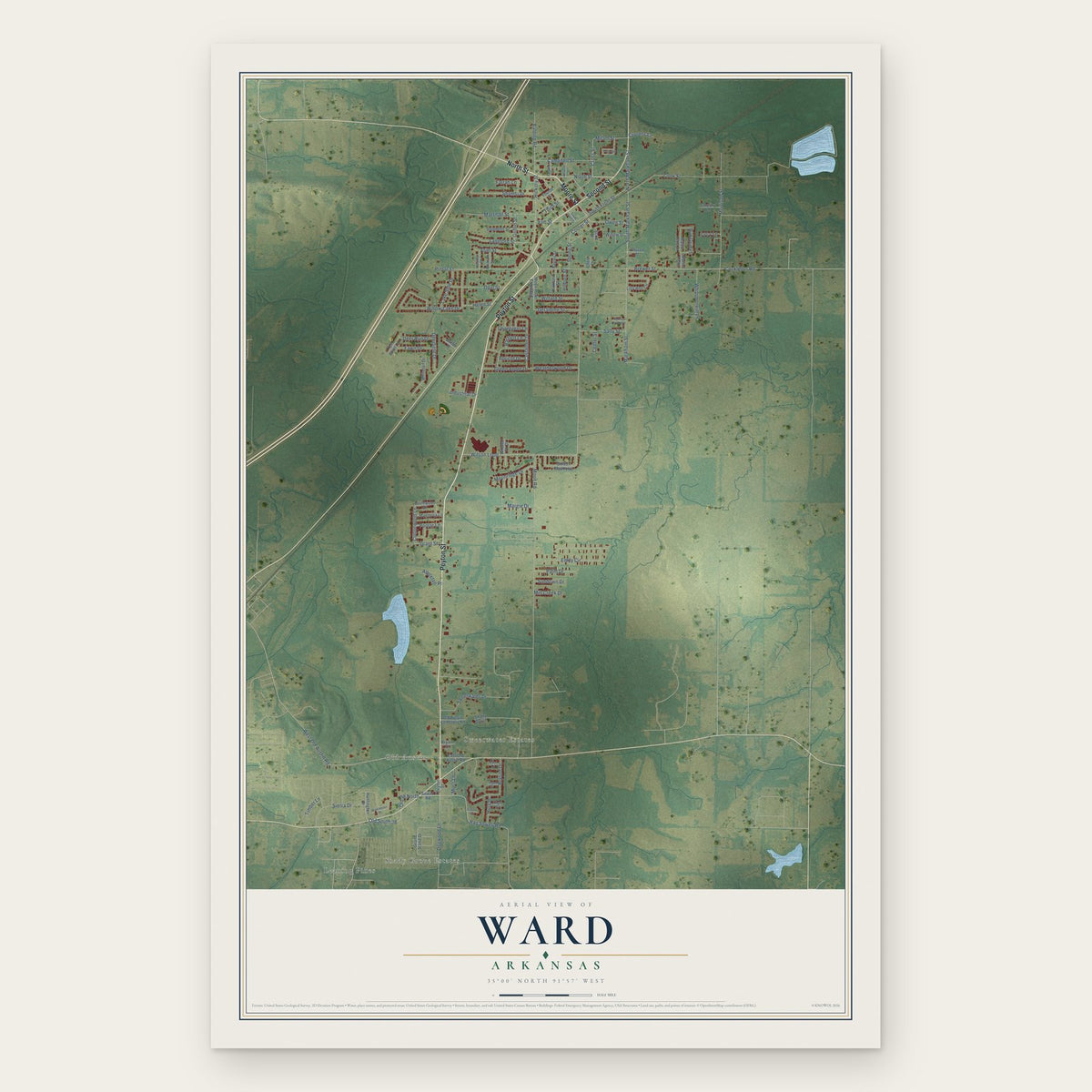 Ward, Arkansas map print, the full design