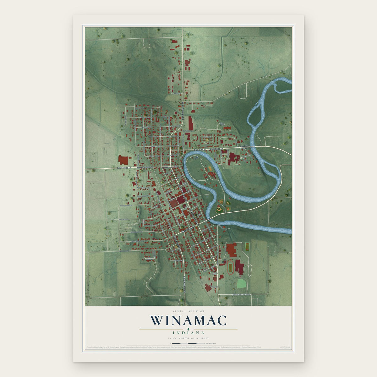 Winamac, Indiana map print, the full design