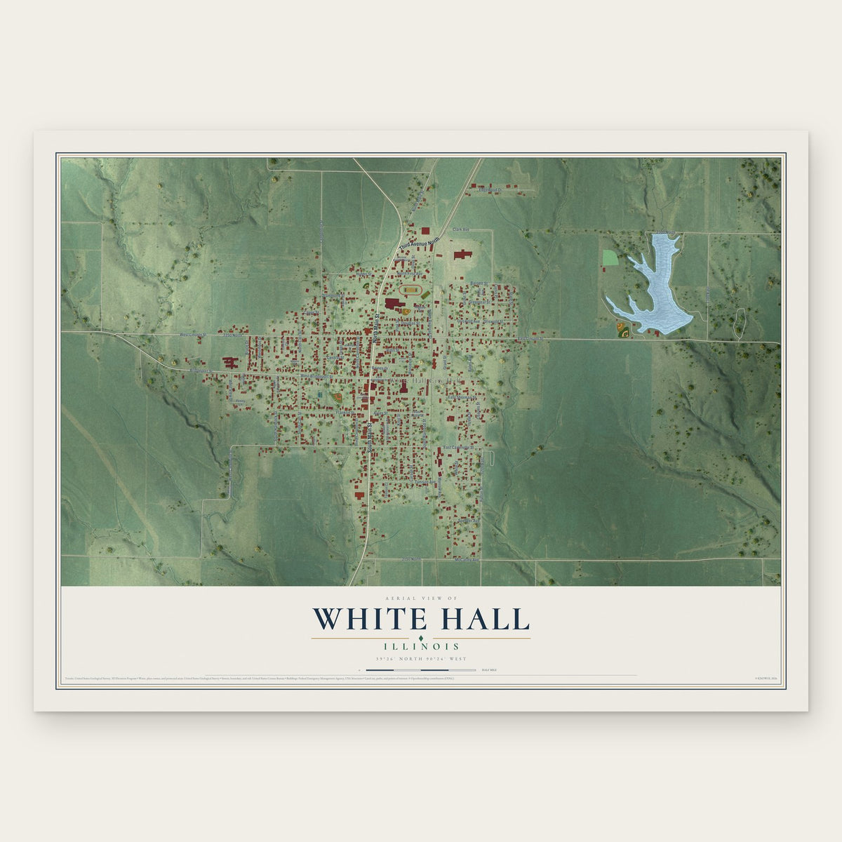 White Hall, Illinois map print, the full design