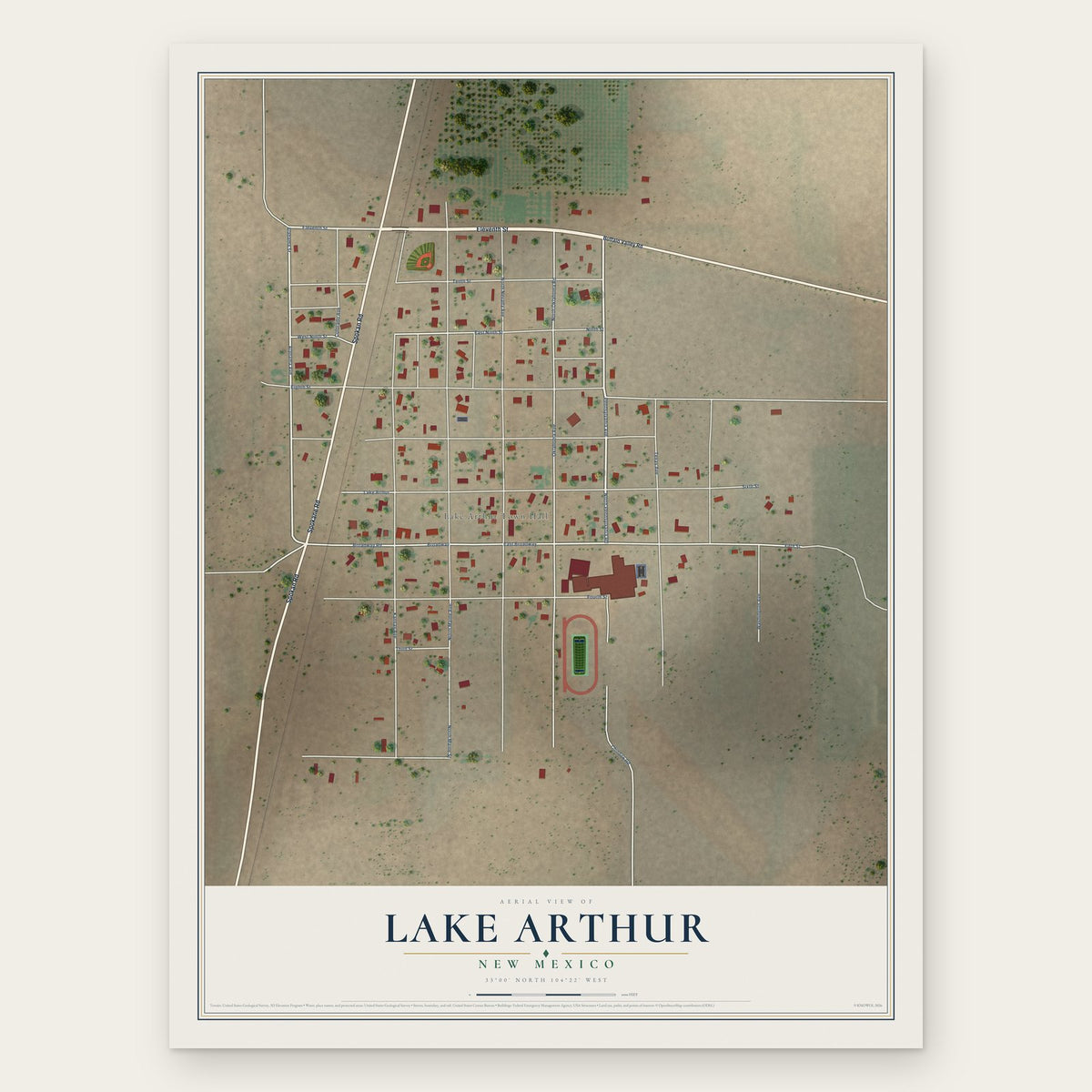 Lake Arthur, New Mexico map print, the full design