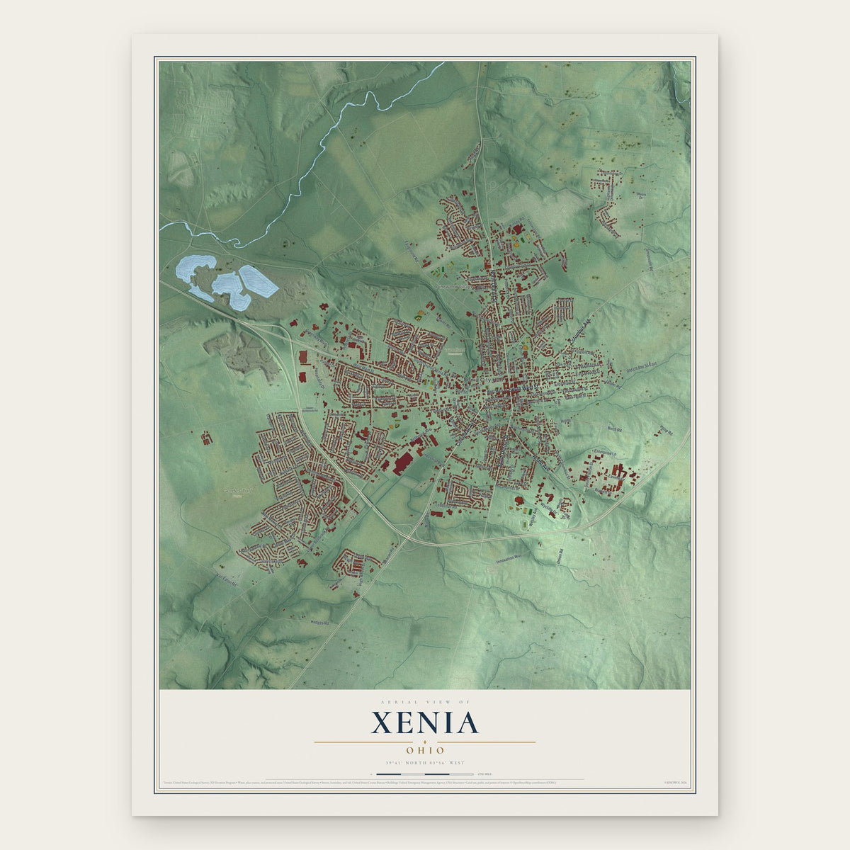 Xenia, Ohio map print, the full design