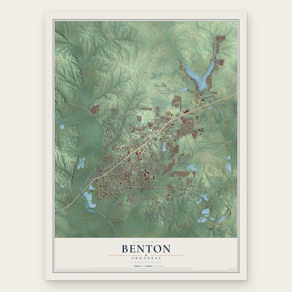 Benton, Arkansas map print, the full design