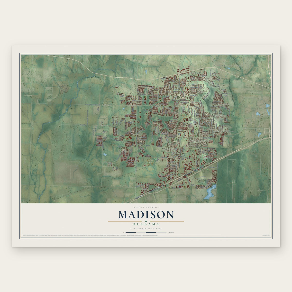 Madison, Alabama map print, the full design
