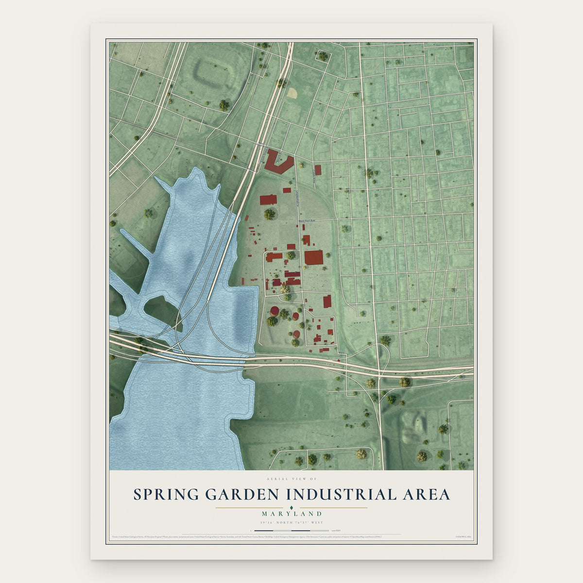 Spring Garden Industrial Area, Maryland map print, the full design