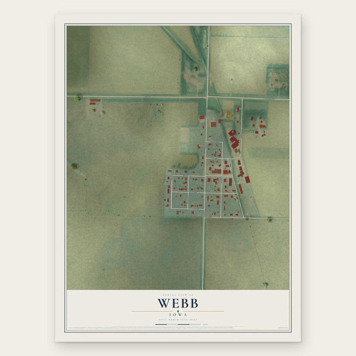 Webb, Iowa map print, the full design