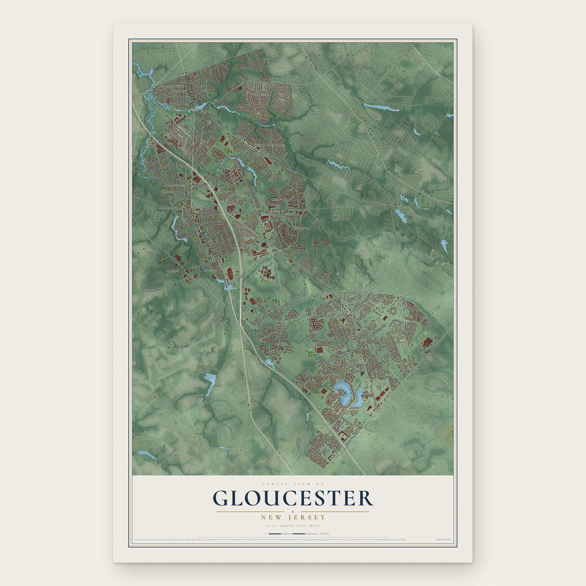 Gloucester, New Jersey map print, the full design