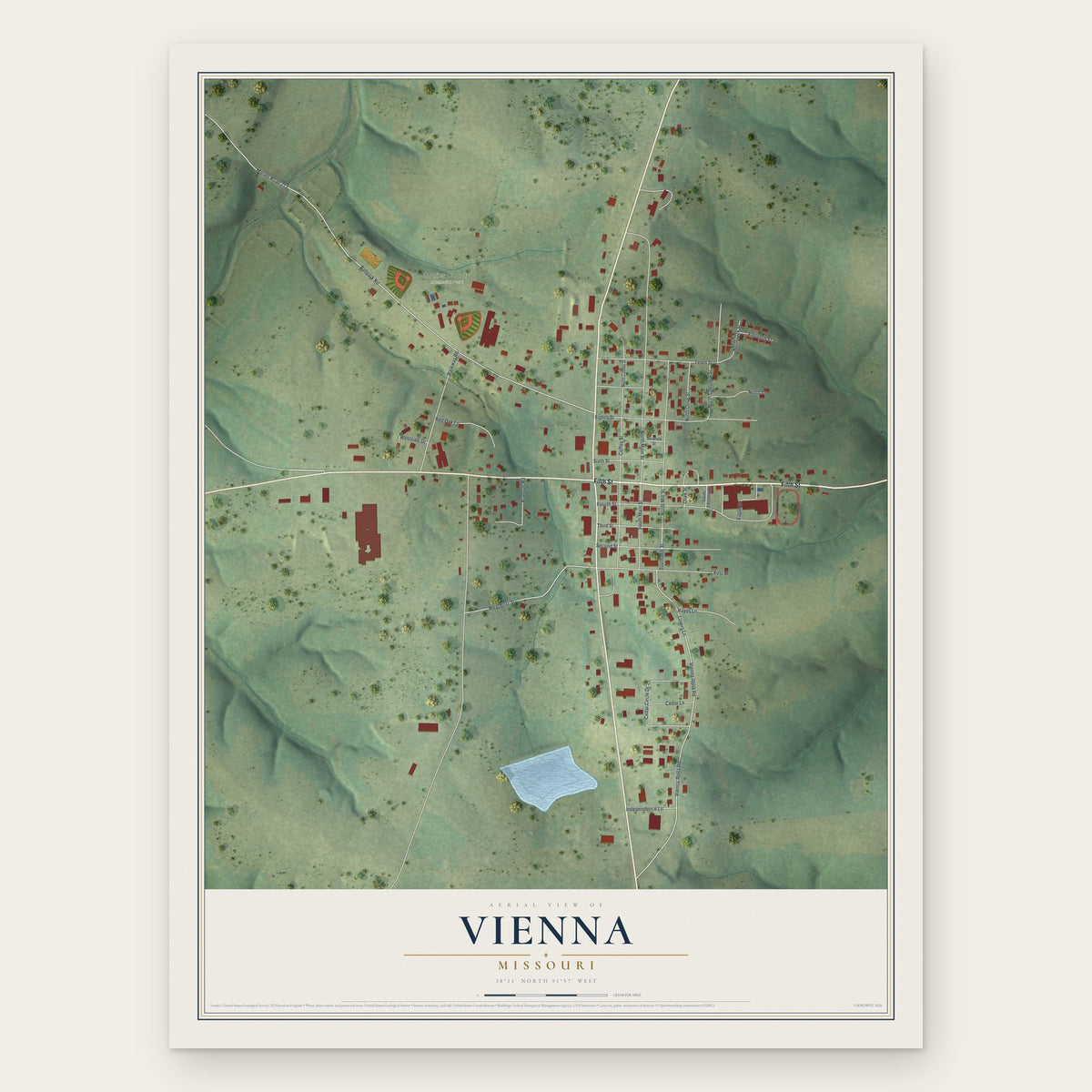 Vienna, Missouri map print, the full design