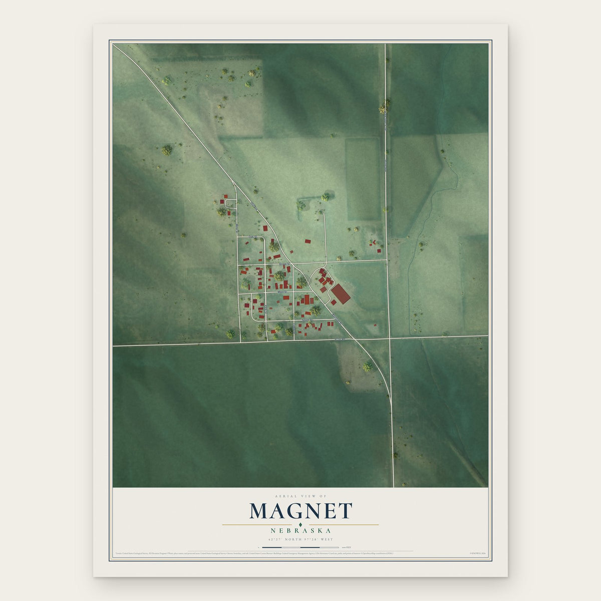 Magnet, Nebraska map print, the full design