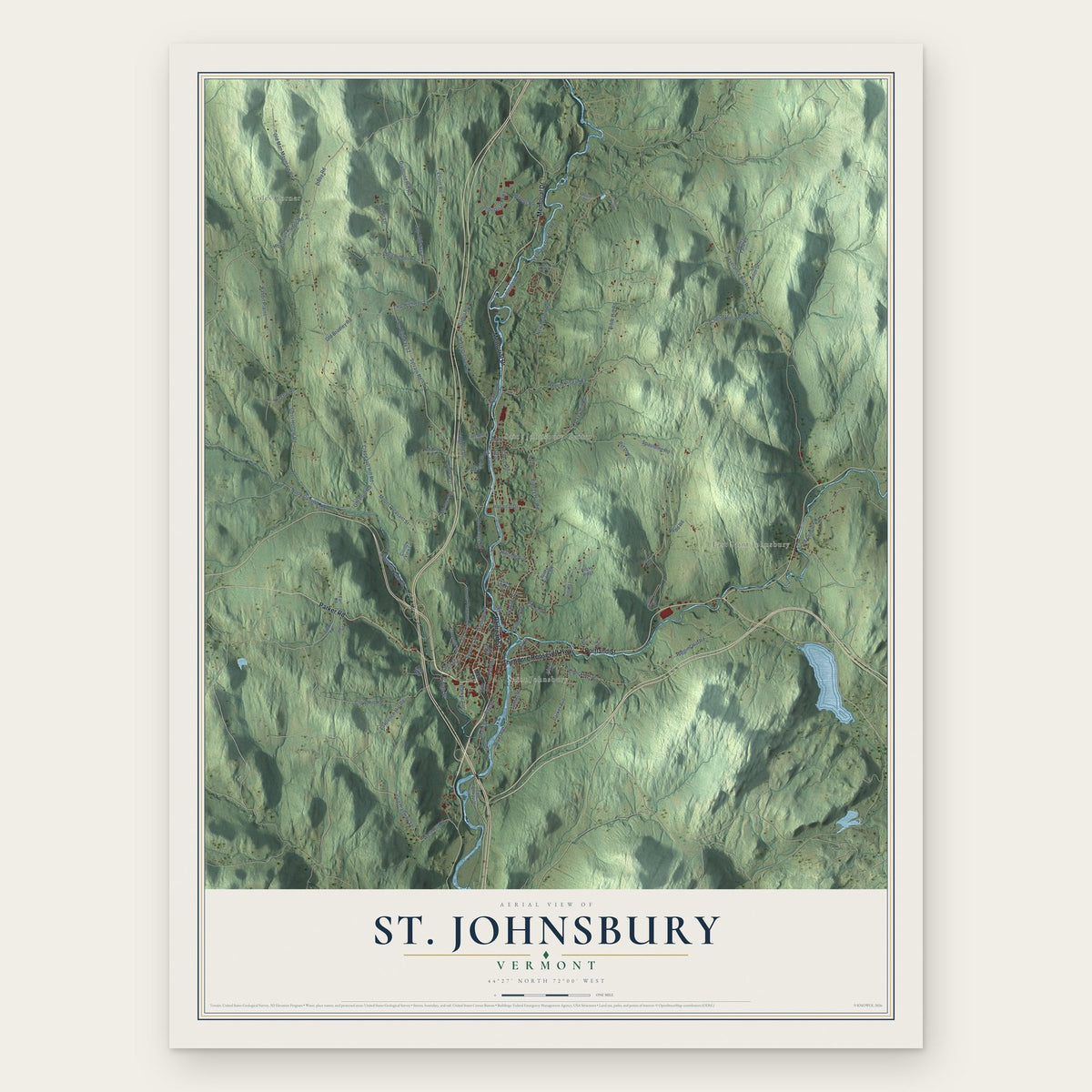 St. Johnsbury, Vermont map print, the full design