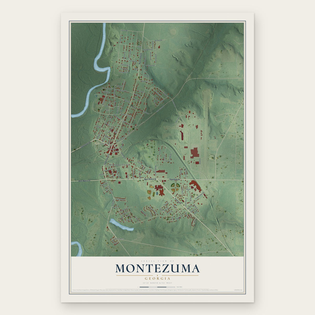 Montezuma, Georgia map print, the full design