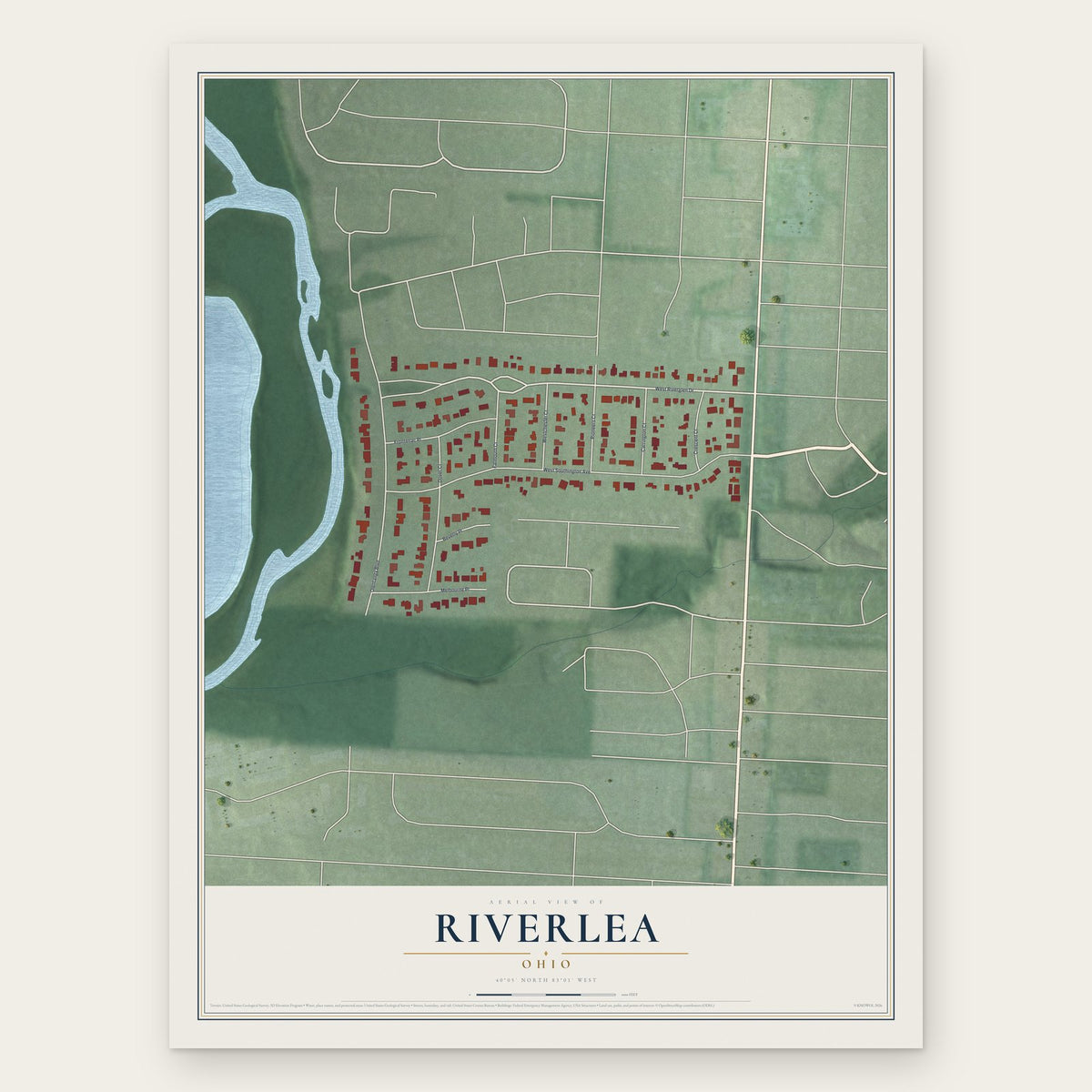 Riverlea, Ohio map print, the full design
