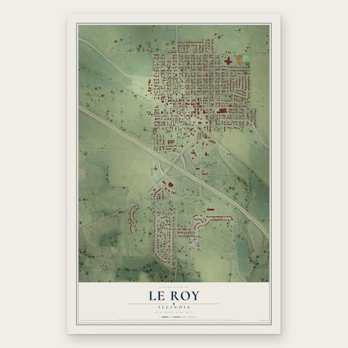 Le Roy, Illinois map print, the full design