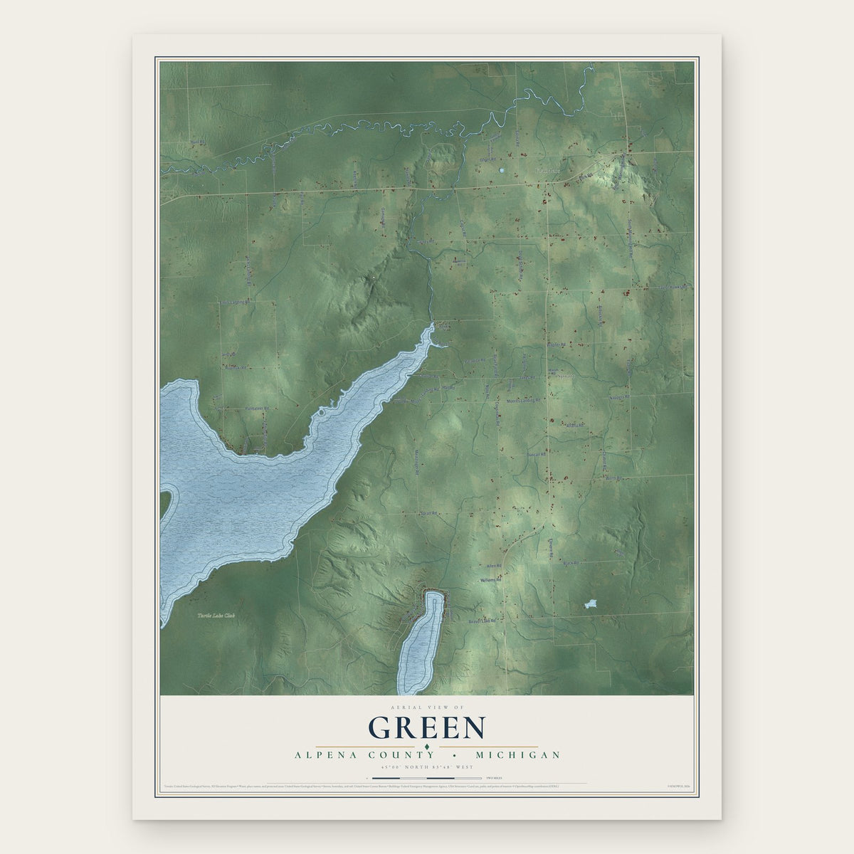 Green, Alpena County, Michigan map print, the full design
