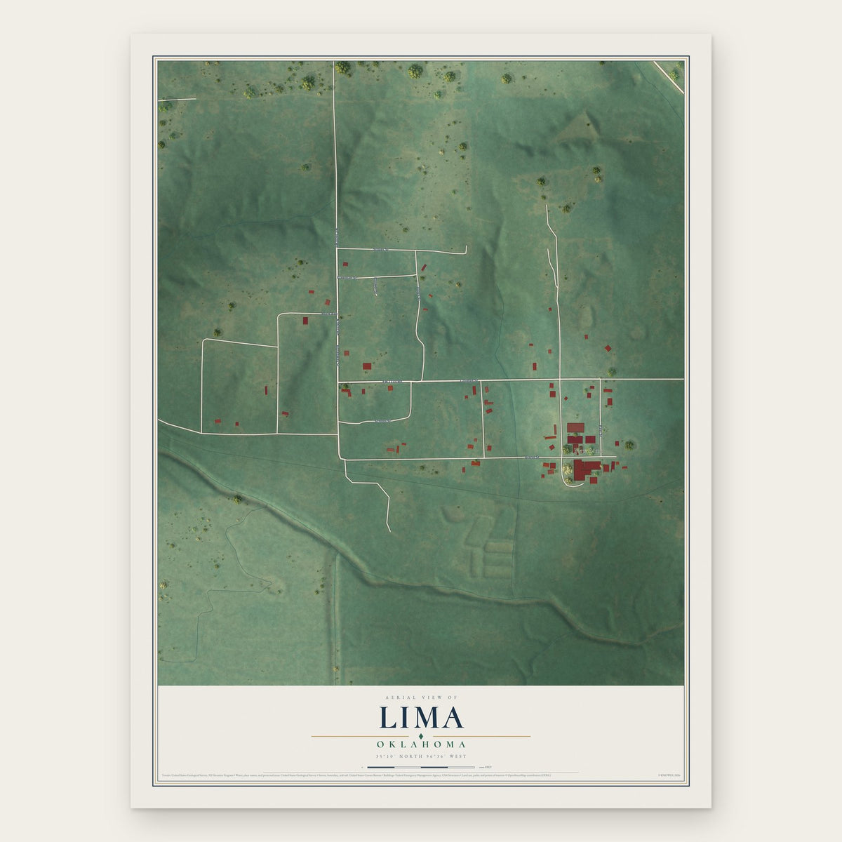Lima, Oklahoma map print, the full design