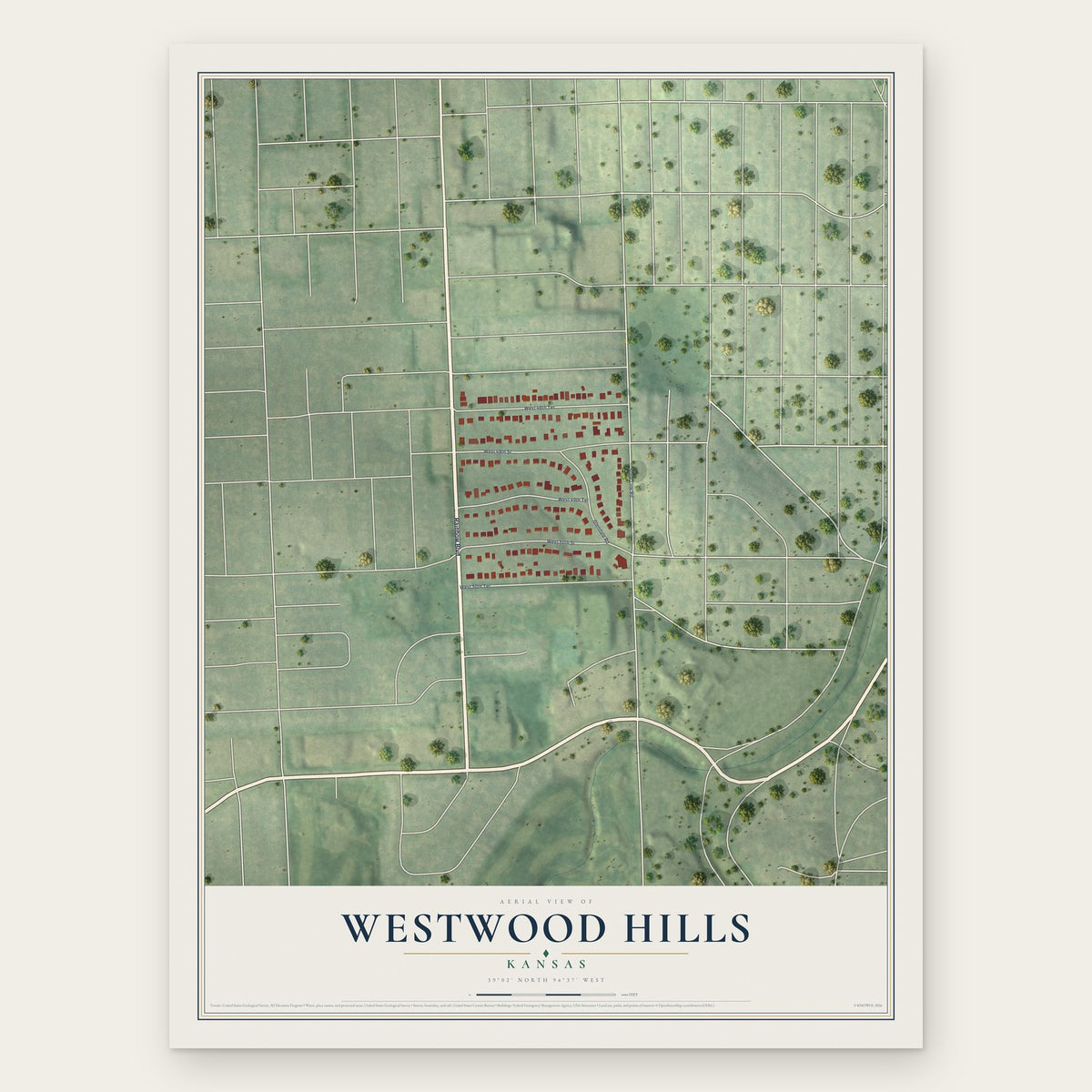 Westwood Hills, Kansas map print, the full design