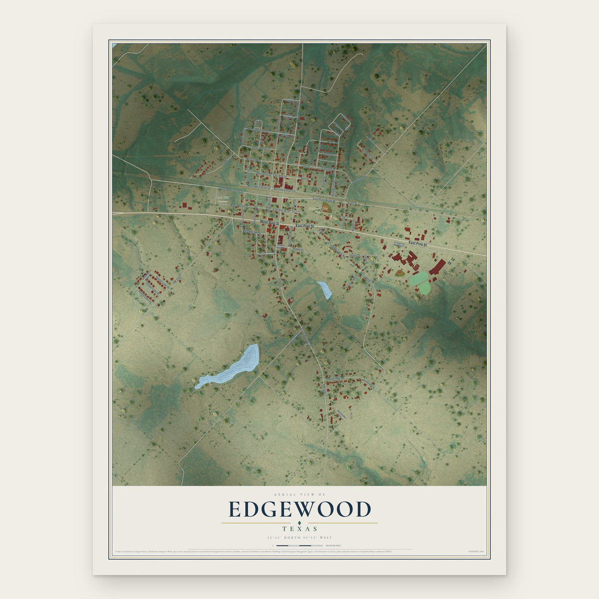 Edgewood, Texas map print, the full design