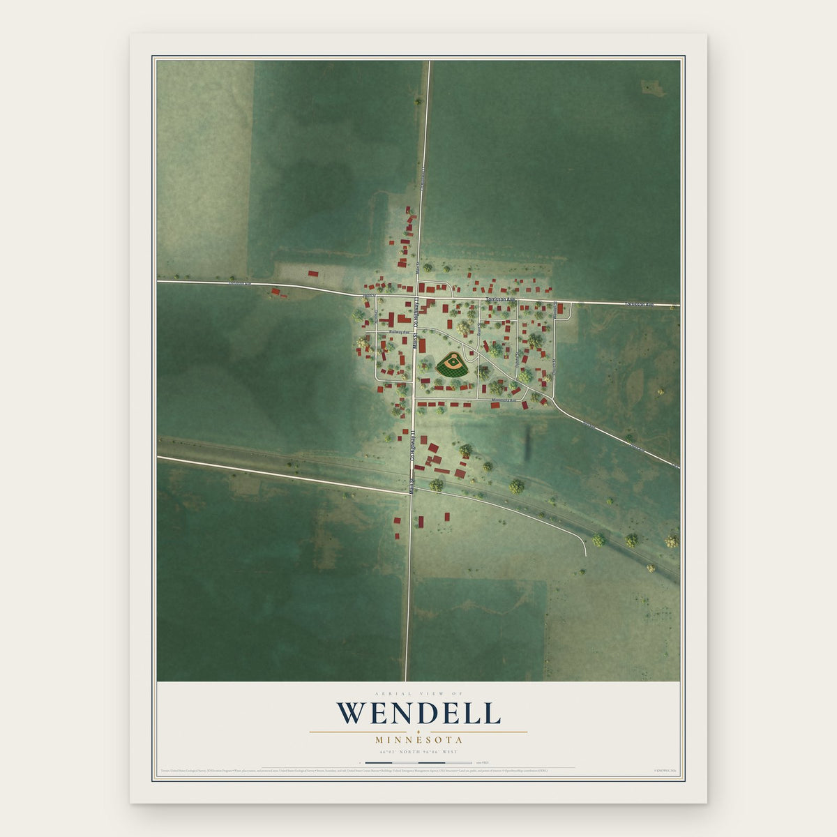 Wendell, Minnesota map print, the full design