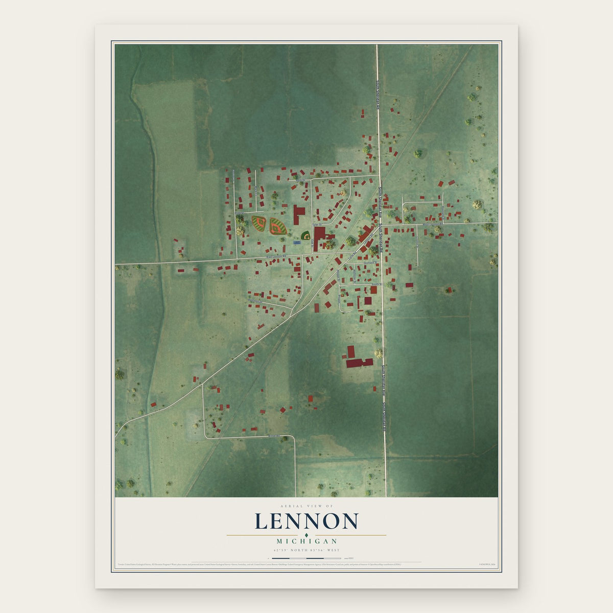 Lennon, Michigan map print, the full design