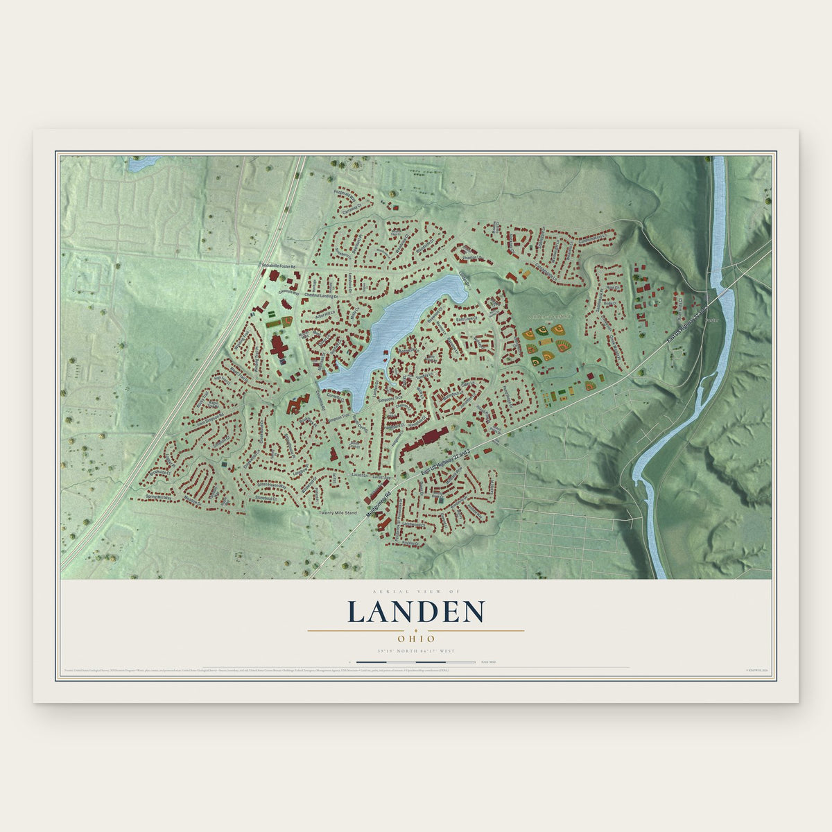 Landen, Ohio map print, the full design