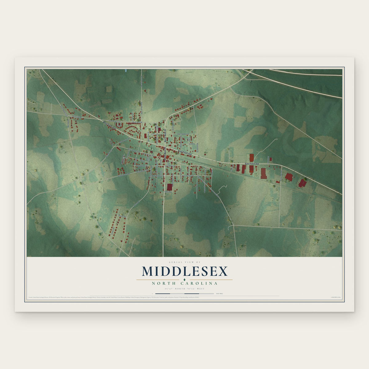 Middlesex, North Carolina map print, the full design