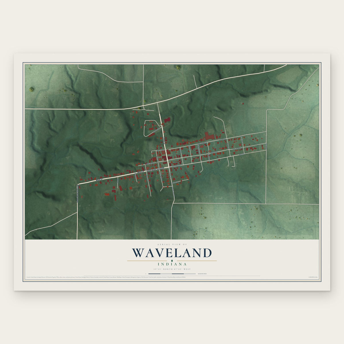 Waveland, Indiana map print, the full design