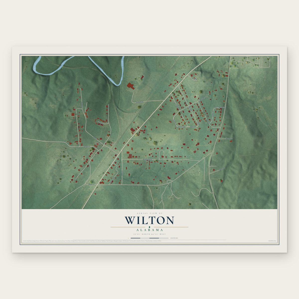 Wilton, Alabama map print, the full design