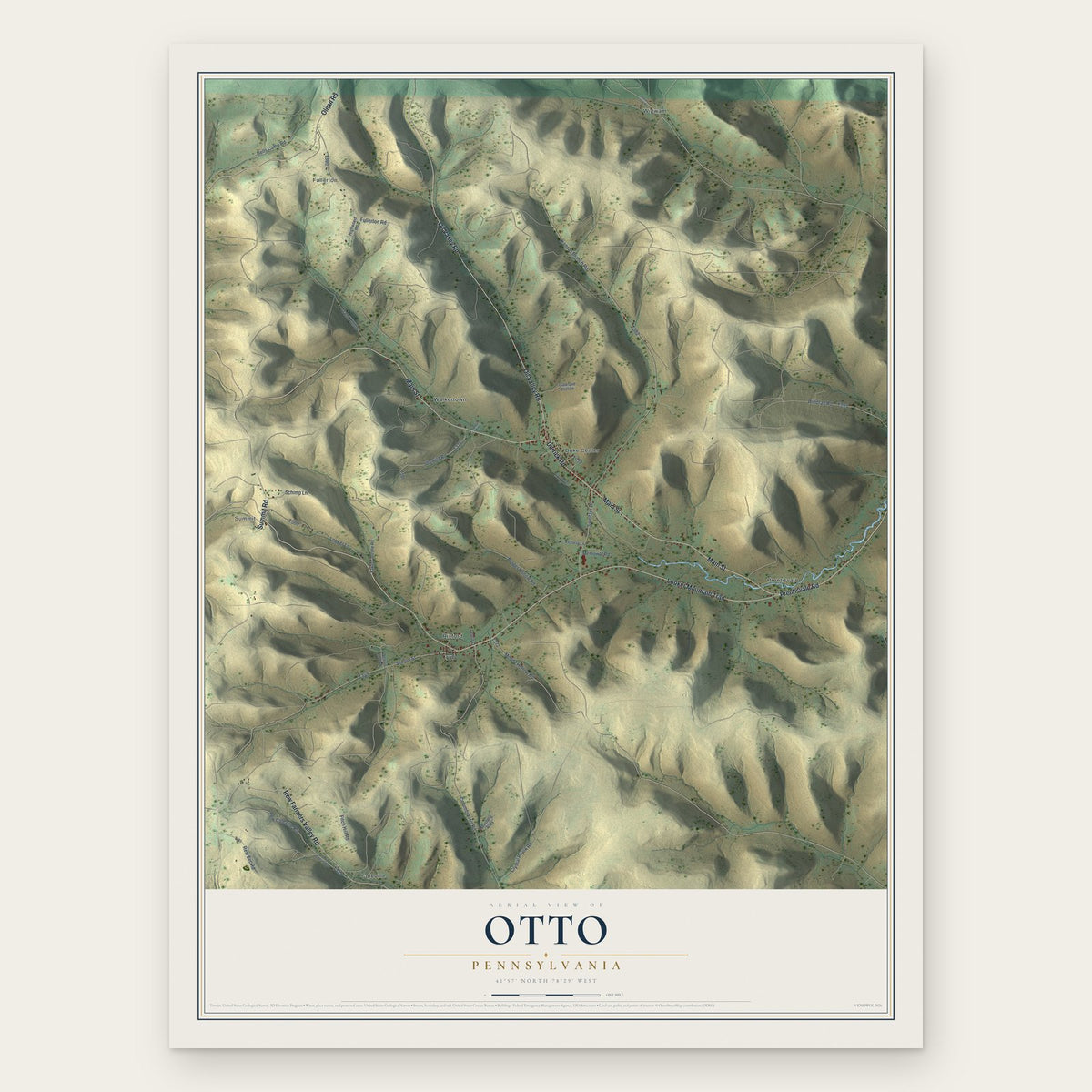 Otto, Pennsylvania map print, the full design