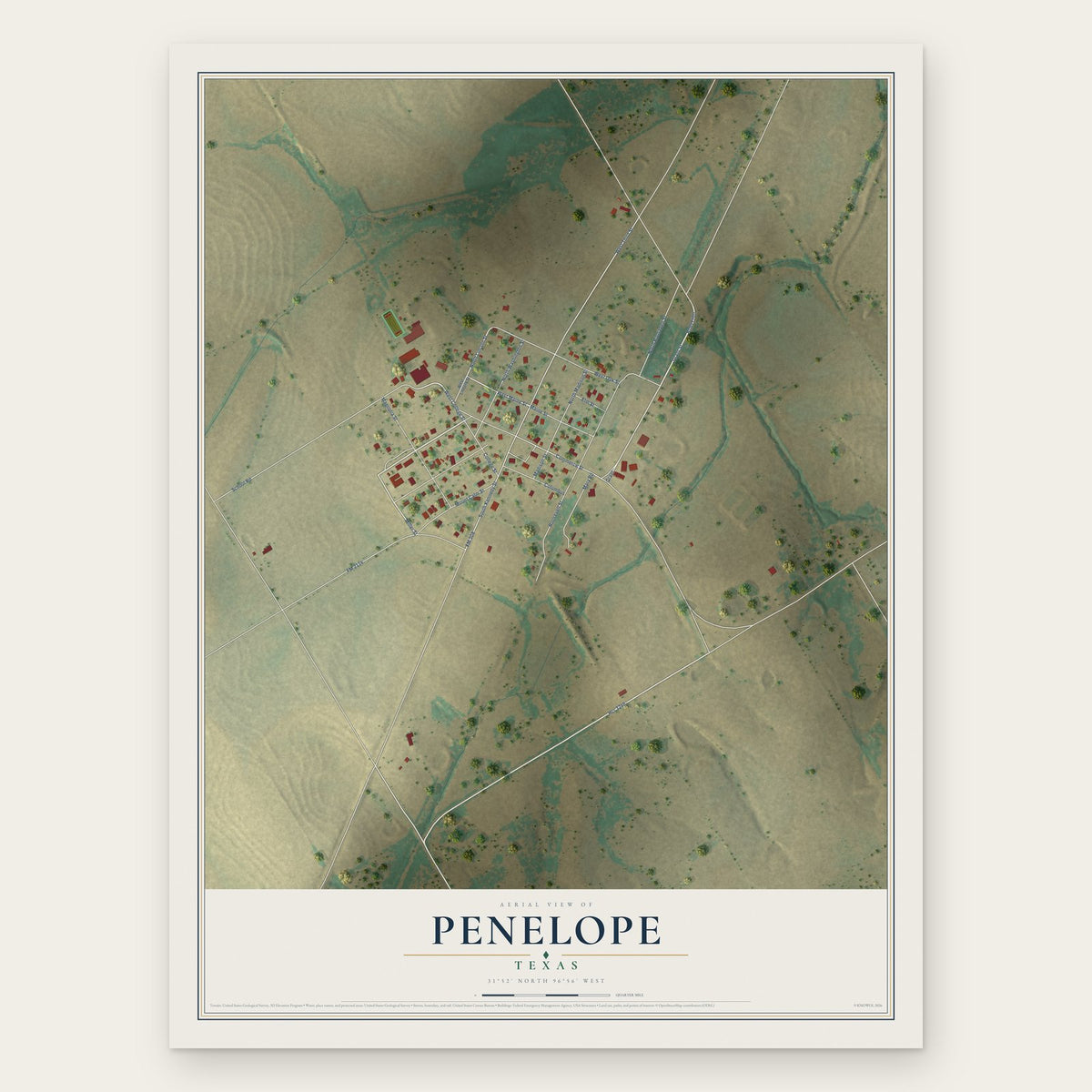 Penelope, Texas map print, the full design
