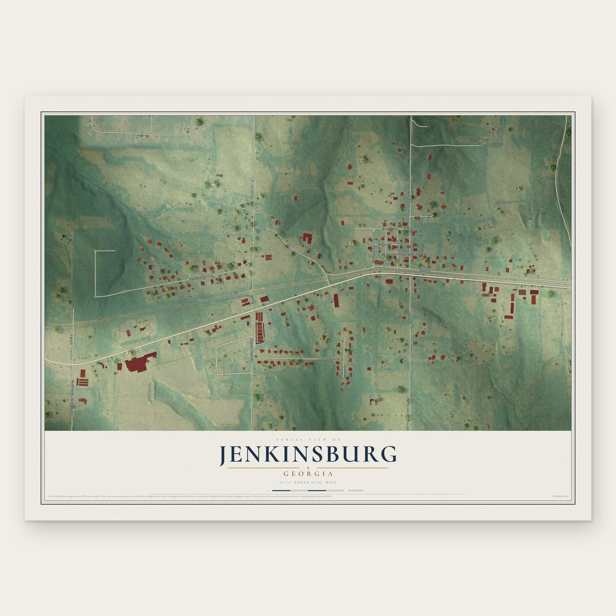Jenkinsburg, Georgia map print, the full design